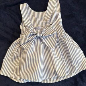 Blue and White Striped Dress with Bow